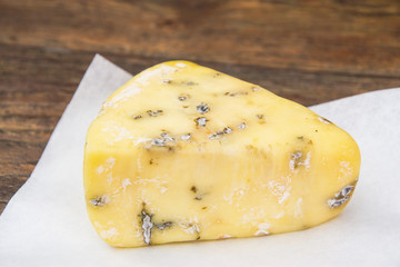 Piece of cheese with mold.