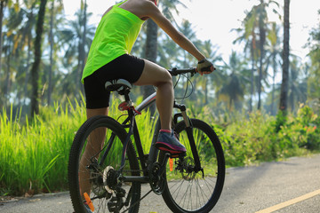 cyclist cycling mountain bike on tropical forest trail