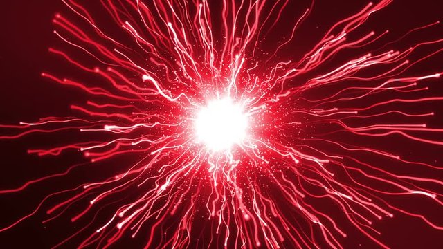 Two particles fly at each other and explode