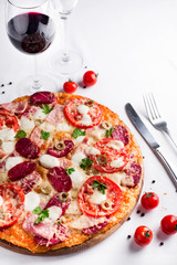 Pizza with one slice cut