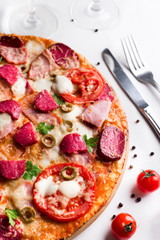 Pizza with one slice cut