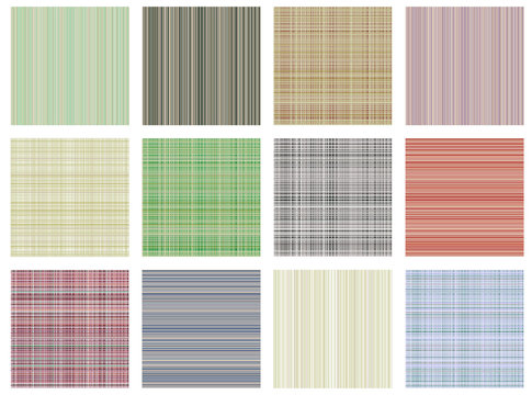 Set of vector seamless textures. Pastel different checkered, lined backgrounds in pastel colors, fabric swatch samples texture of cloth. Series of Seamless vector Textures.