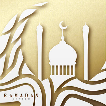 Ramadan greeting card with arabic calligraphy Ramadan Kareem. Islamic background with mosques.