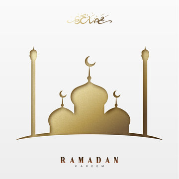Ramadan greeting card with arabic calligraphy Ramadan Kareem. Islamic background with mosques.
