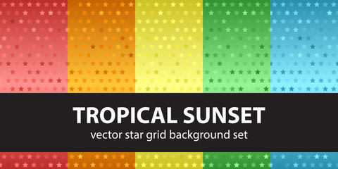 Star pattern set "Tropical Sunset". Vector seamless backgrounds