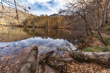 Autumn reflection in the lake and the Park views of the seven lakes Bolu, Turkey