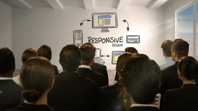 Business people looking at digital screen showing responsive design
