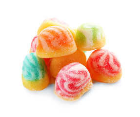 Tasty jelly candies on white background