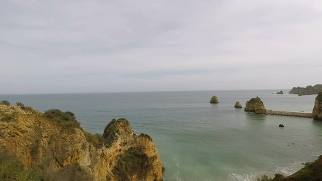 praia de rocha beach at the algarve coast of portugal