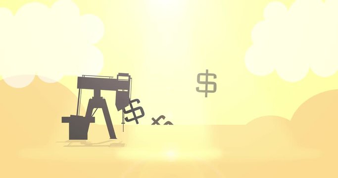 2D animated fracking oil pumpjack in desert
