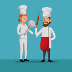 chef male female working bakery labor day vector illustration