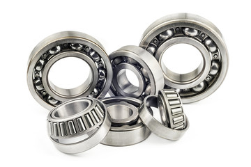Bearings with shallow depth of field on a white background