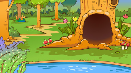 River and the forest  nature landscape, vector background