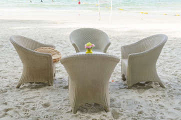 romantic table setup on tropical beach