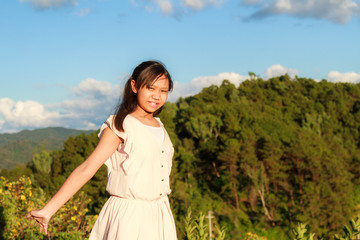 Fototapeta premium Teenage relax at Mexican Sunflower Field
