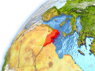 Tunisia on model of planet Earth