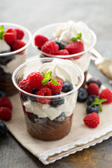 Chocolate mousse dessert with fresh berries