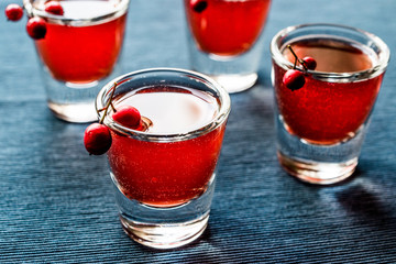Cranberry cocktail shot with vodka
