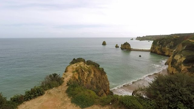 praia de rocha beach at the algarve coast of portugal