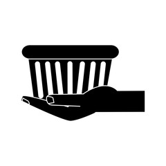 hand holding shopping basket icon image vector illustration design  inverted black and white