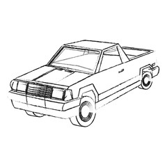 vintage 90s style truck car icon image vector illustration design  black sketch line