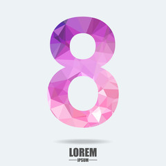 Abstract trend polygon letter 8 logo design template. Art tech media app creative sign. Colorful vector symbol icon. Bright alphabet font.