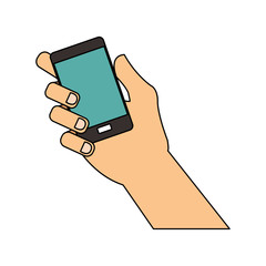 hand holding phone icon image vector illustration design 