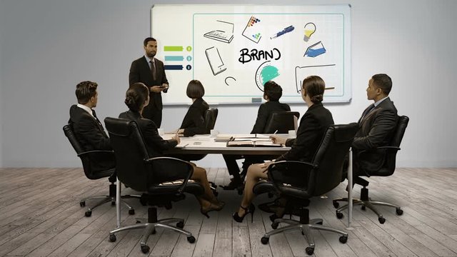 Businessman giving a presentation on digital screen