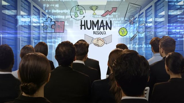Business people looking at digital screen showing human resources