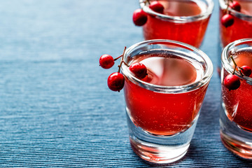Cranberry cocktail shot with vodka