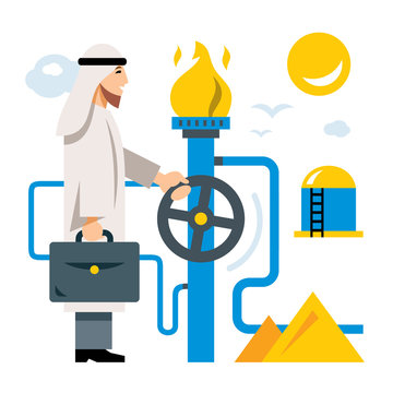 Vector Arab Gas Industry. Flat style colorful Cartoon illustration.