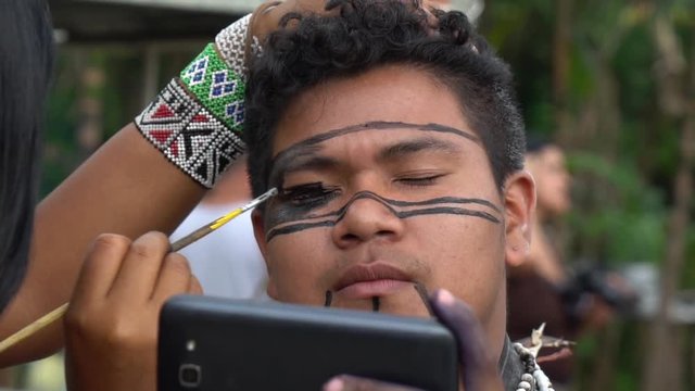 Closeup shot of Face Painting - Indigenous culture of Brazil