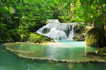Fototapeta na wymiar Erawan Waterfall in Thailand