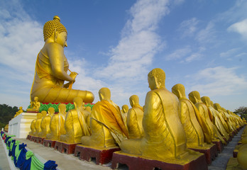 Makha Bucha, buddha with 1250 disciples statue, Nakhonnayok, Thailand