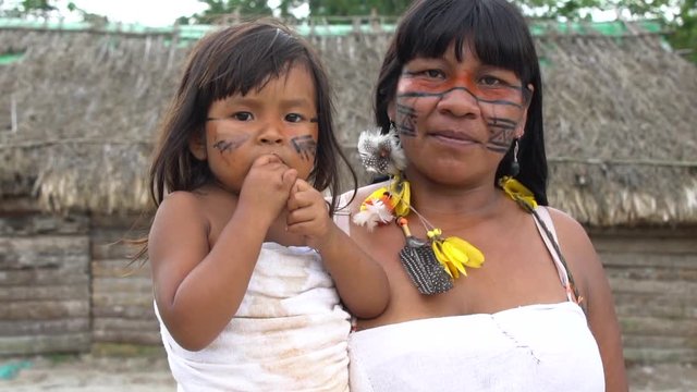 Native Brazilians Indigenous People - Mom and Daughter 