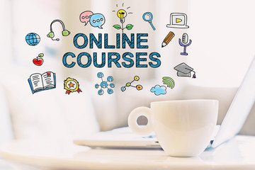 Online Courses concept with a cup of coffee
