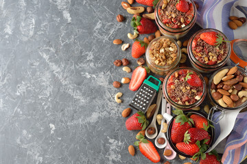Dessert with muesli and strawberries