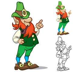 Funny cartoon leprechaun. Isolated. Colored, outline and colored with stroke vector illustration