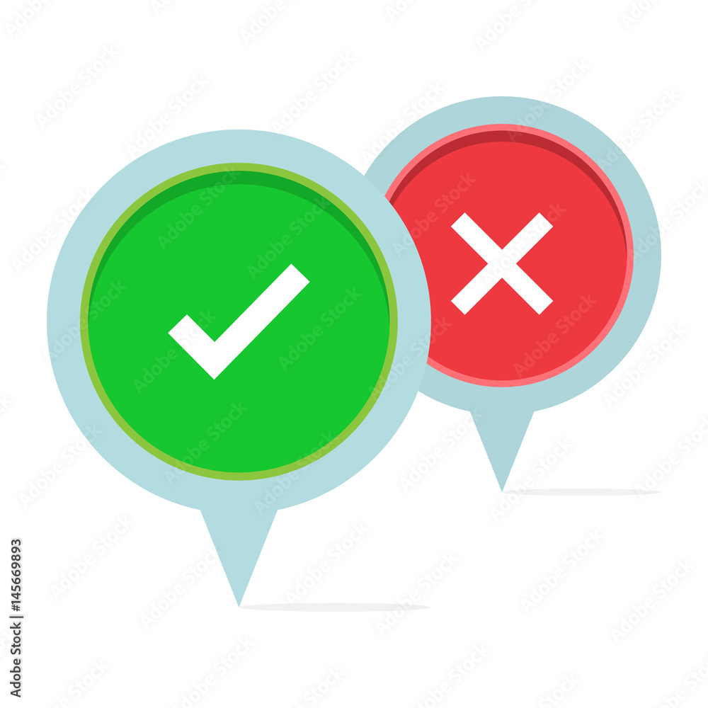 Poster check mark with map pointer on blank background