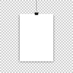 White paper sheet or poster hanging on isolated background