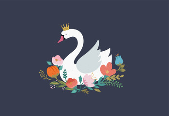 Naklejka premium Swan lake, greeting card, poster and illustration