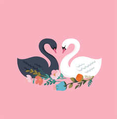 Obraz premium Swan lake, greeting card, poster and illustration