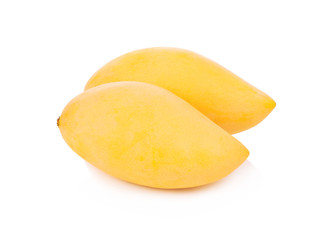 Two ripe mangoes isolated on white background, Barracuda mango, sweet mango Thai fruits.