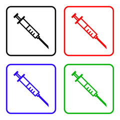 Medical syringe with vaccine - Vector icon set