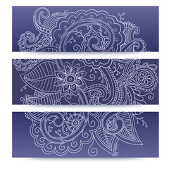 Hand-drawn doodles pattern on banners. Tribal ethnic background. 