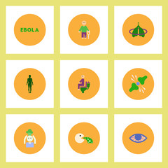 Collection of stylish vector icons in colorful circles Ebola symptoms
