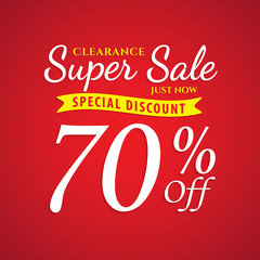 Vol. 1 Super Sale red 70 percent heading design for banner or poster. Sale and Discounts Concept. Vector illustration.