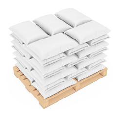 Stack of Blank Paper Sack Bag over Wooden Pallet. 3d Rendering