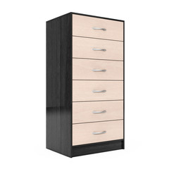 Six Drawers Modern Wooden Dresser. 3d Rendering