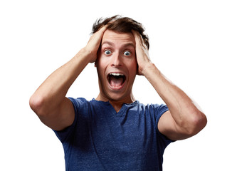 Naklejka premium Happy surprised young man